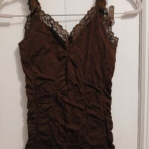 Elegant Brown Lace Trimmed Women's Top
